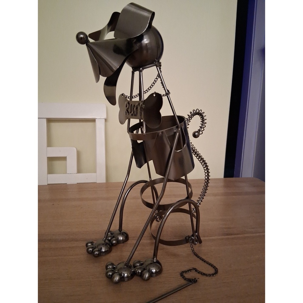 I Love My Dog Sitting Metal Wine Bottle Holder Display.